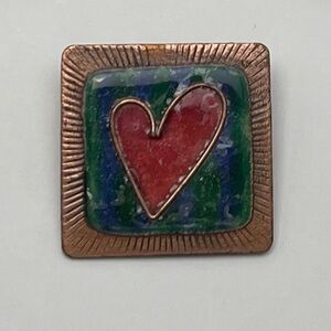 5 for $20!! Vintage Brooch Copper Enamel Heart Pin Artisan